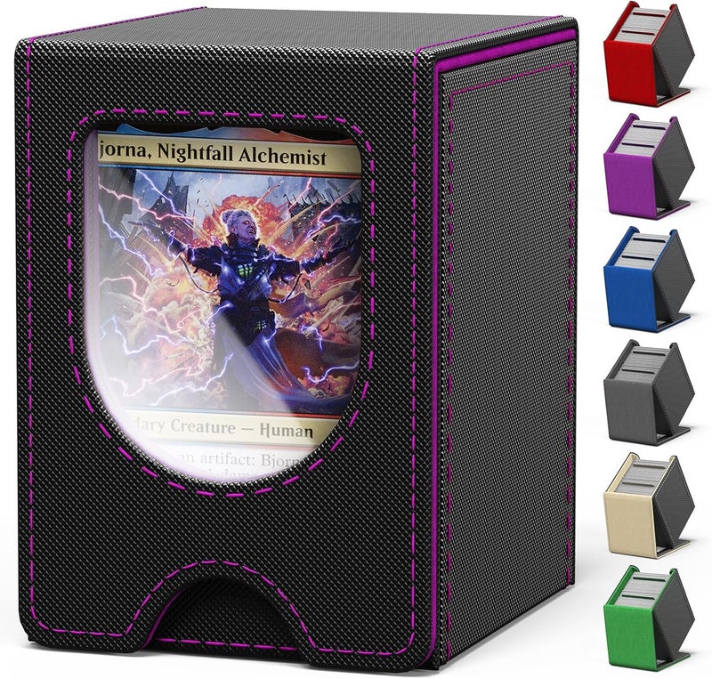 banloga Card Deck Box for MTG Commander, Card Case Holds 100+ Double-Sleeved Cards, Magic Card Box Fits for TCG/PTCG/CCG Card with 2 Dividers (Black&Purple) - Image 1